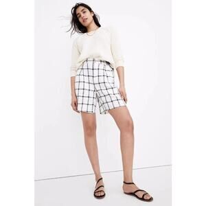 Madewell Cream Blue Linen-Cotton Pleated Mid-Length Shorts in Windowpane Women 2